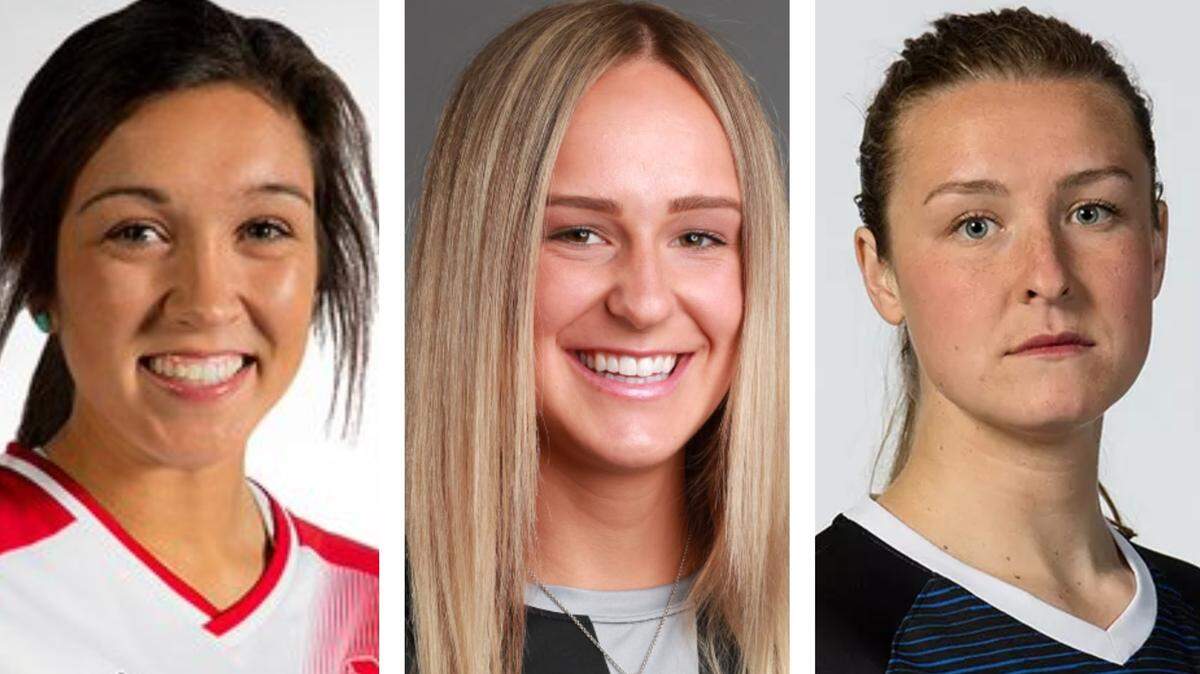 KC’s new NWSL women’s professional soccer team added three more players Wednesday: from left, Sydney Miramontez, Carly Nelson and Jaycie Johnson.