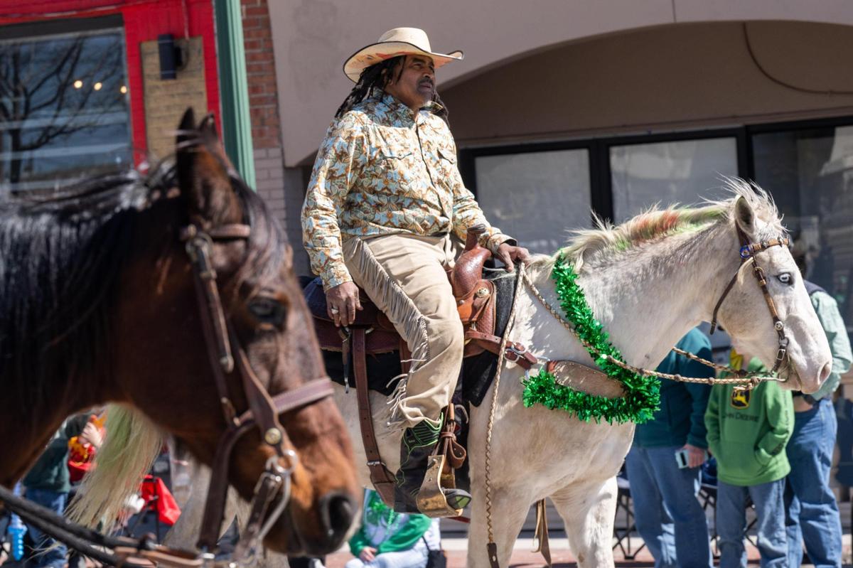 Horses decorated for the holiday walk in the Kansas City St. Patrick’s Day Parade on Monday, March 17, 2025.
