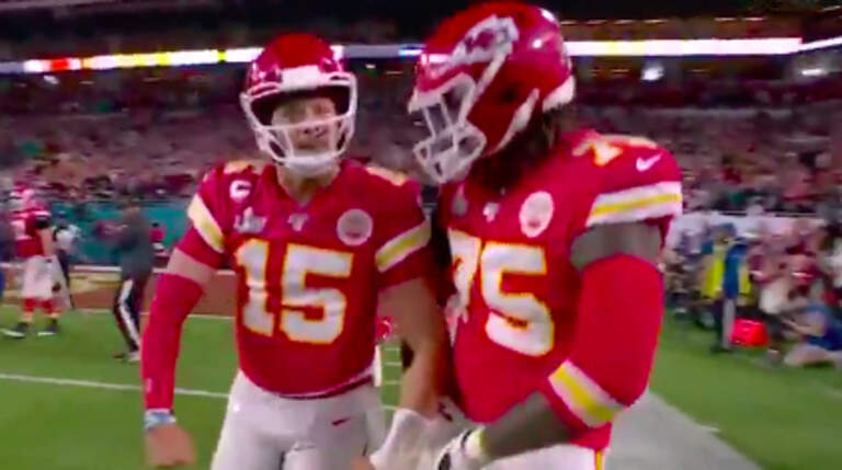 Patrick Mahomes was fired up after scoring Chiefs’ first touchdown in Super Bowl 54