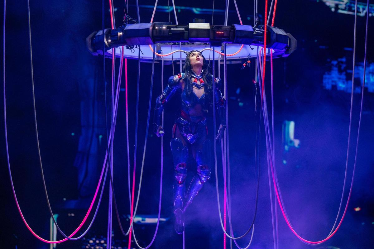 Singer Katy Perry performs the song “Artificial” during her Lifetimes Tour at the T-Mobile Center on Saturday, May 10, 2025, in Kansas City.