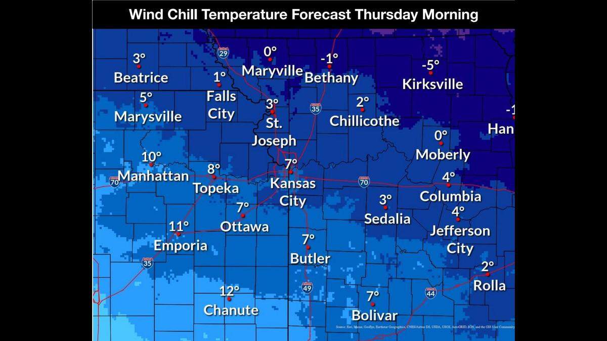 Wind chills are expected to plunge into the single digits on Thursday morning, the National Weather Service said. Warmer temperatures are expected this weekend.