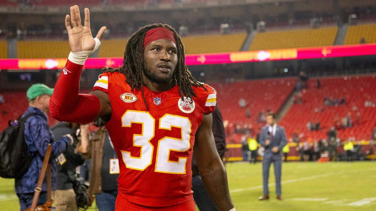 Kansas City Chiefs linebacker Nick Bolton (32) waves to fans after the Chiefs defeated the Denver Broncos 19-8 in an NFL football game at GEHA Field at Arrowhead Stadium on Thursday, Oct. 12, 2023, in Kansas City.