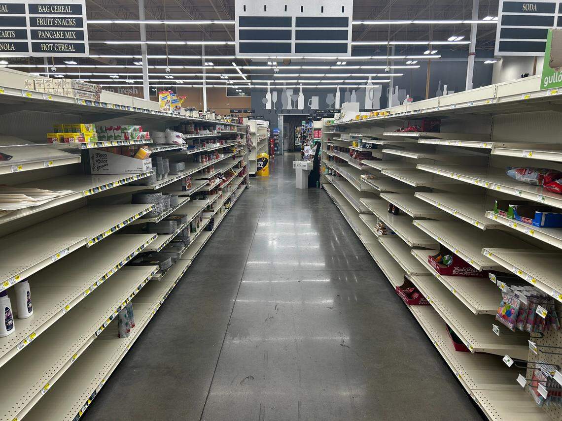 Barren shelves at the SunFresh at Linwood Shopping Center.