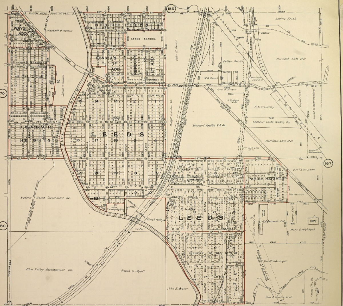 Atlas of Kansas City and Environs, 1925, showing the Leeds Industrial District.