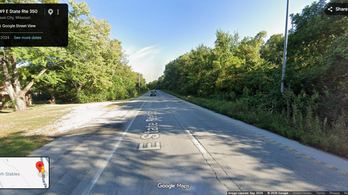 Kansas City Police say a truck crashed into a light pole near 13640 Blue Parkway on July 4, leaving the driver with serious injuries. This Google Maps image was taken in September 2024.