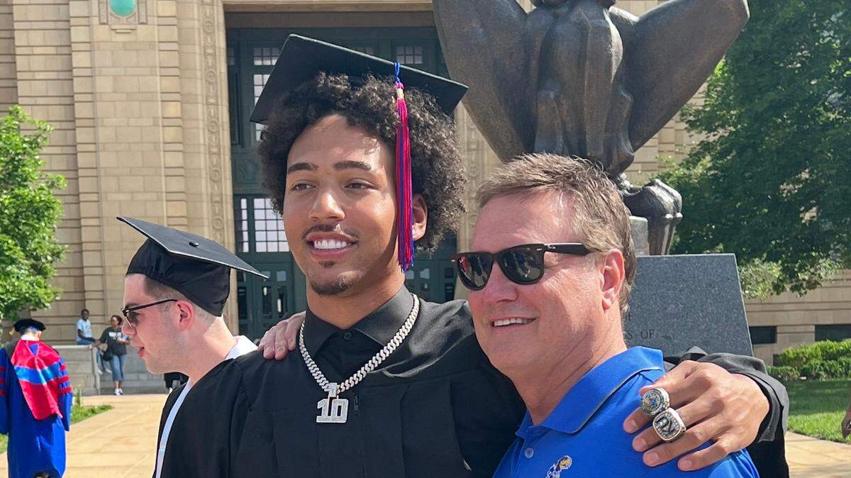 KU basketball coach Bill Self poses for a photo with Jalen Wilson on Wilson’s graduation day.
