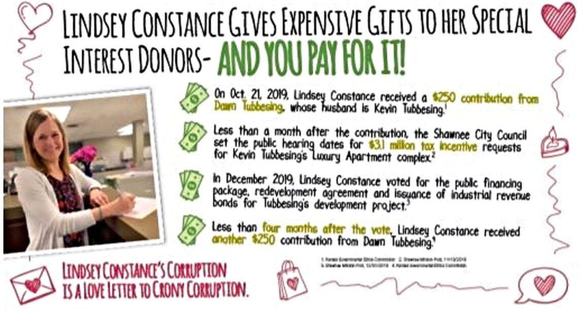 Shawnee developer Kevin Tubbesing and former city councilwoman Dawn Tubbesing are suing the Kansas Republican Party. The lawsuit stems from a 2020 election mailer that implied the couple were donating to state Senate candidate Lindsey Constance’s campaign to win support for an apartment complex project.