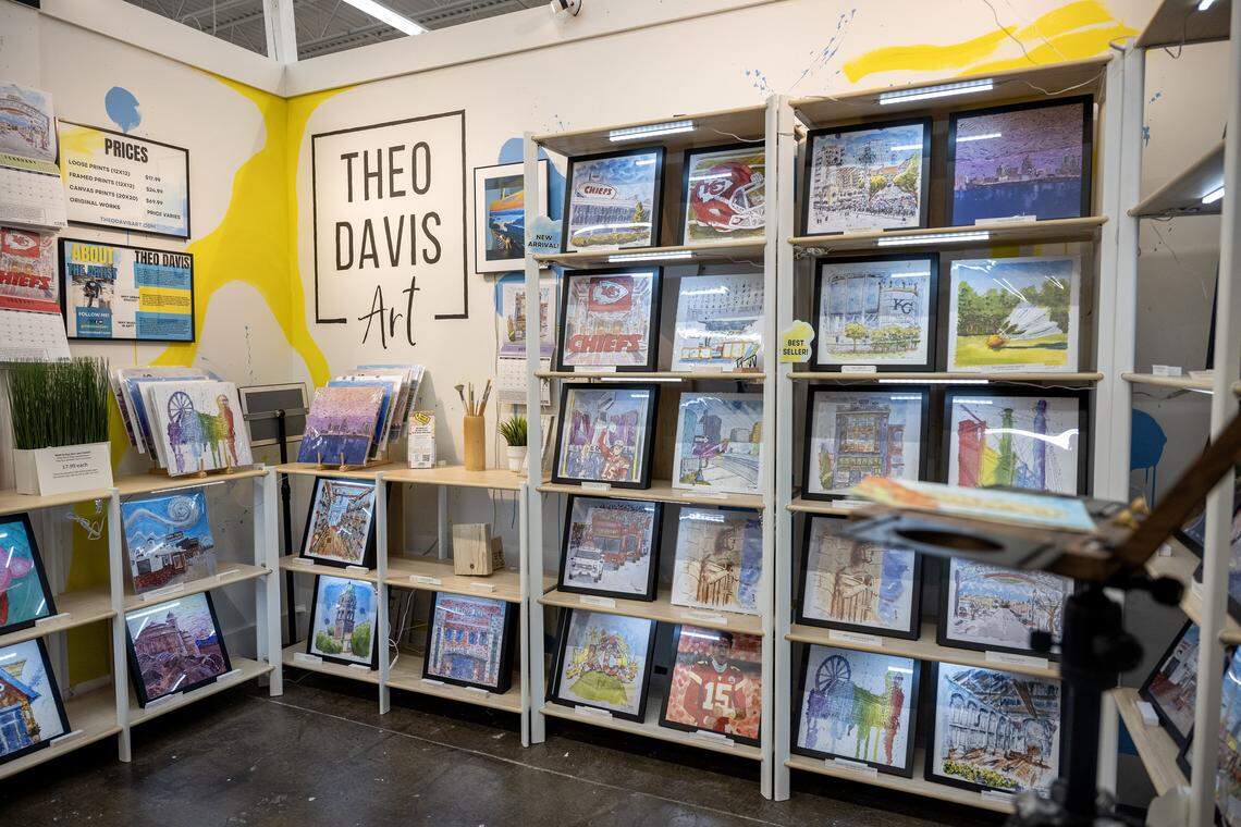 A view of artist Theo Davis' booth inside Painted Tree is pictured on Tuesday, Dec. 16, 2025, in Kansas City.