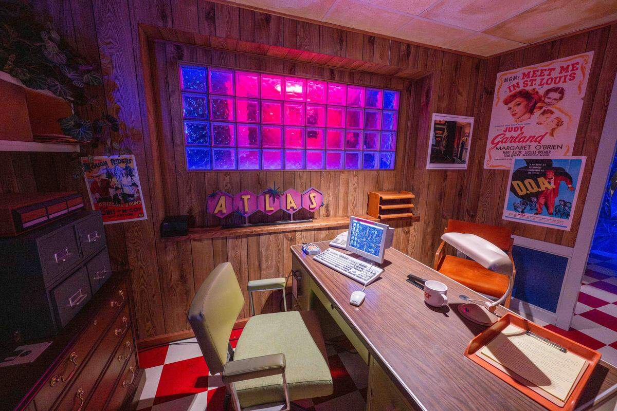 A room inside Atlas 9, on Wednesday, Sep. 3, 2025, in Kansas City, Kansas. Designed by Kansas City-based industrial design company, Dimensional Innovations, Atlas 9 is a narrative-driven immersive art experience featuring interactive games, videos, and AI-powered experiences.