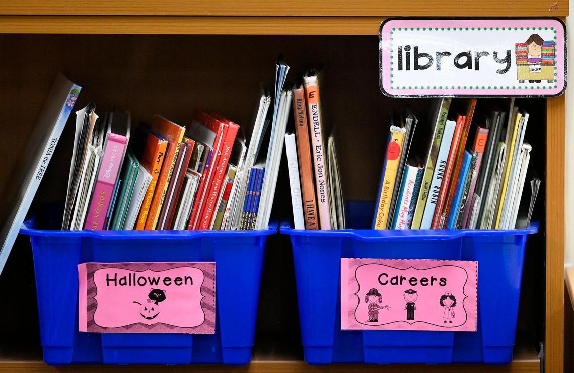 Educational materials line the walls of kindergarten teacher Adrianna Pence’s room at Hazel Grove Elementary School.