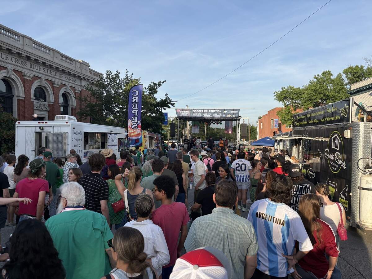 Soccer fans gather in Lawrence to watch the game between Argentina and Algeria in the World Cup. The game itself was held in Kansas City.