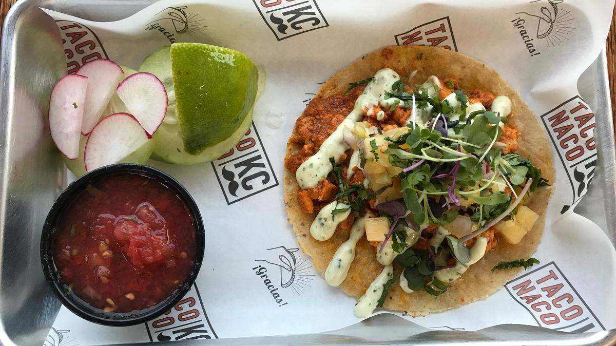 Taco Naco KC’s chicken al pastor with pineapple relish.