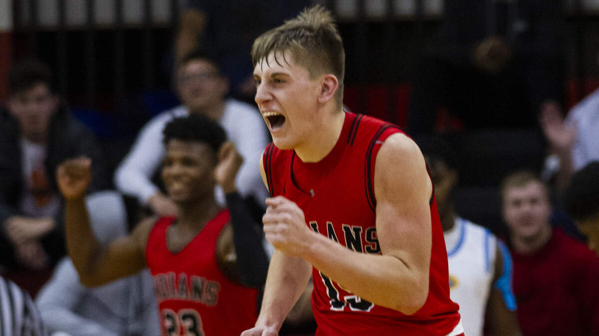 Fort Osage forward Ty Baker reacts after the buzzer sounds Saturday night, signaling a 51-47 win over Grandview for the Nelson Division championship of the William Jewell Holiday Classic. Baker led the Indians with 15 points and was named the Nelson Division player of the tournament.