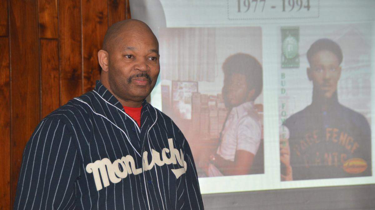 Phil S. Dixon, a local historian and author, presents at an event on the Negro Baseball Leagues.