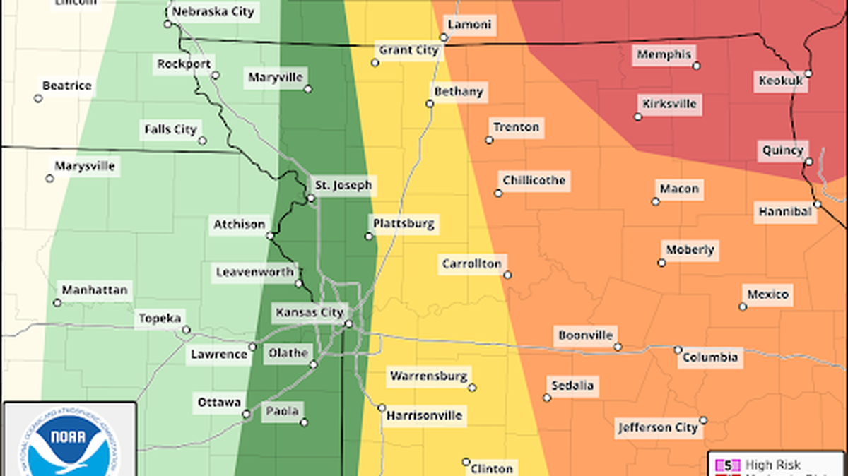 Storms are possible throughout central and northeast Missouri, according to the National Weather Service.
