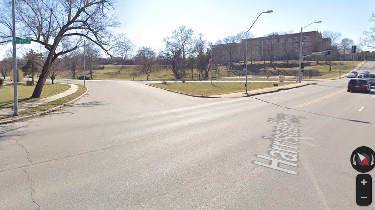 A motorcycle driver was killed after colliding with a pickup truck in Midtown Kansas City early Monday, Sept. 6. Two others were injured. A Google Maps street view image from March 2019 shows the general area.