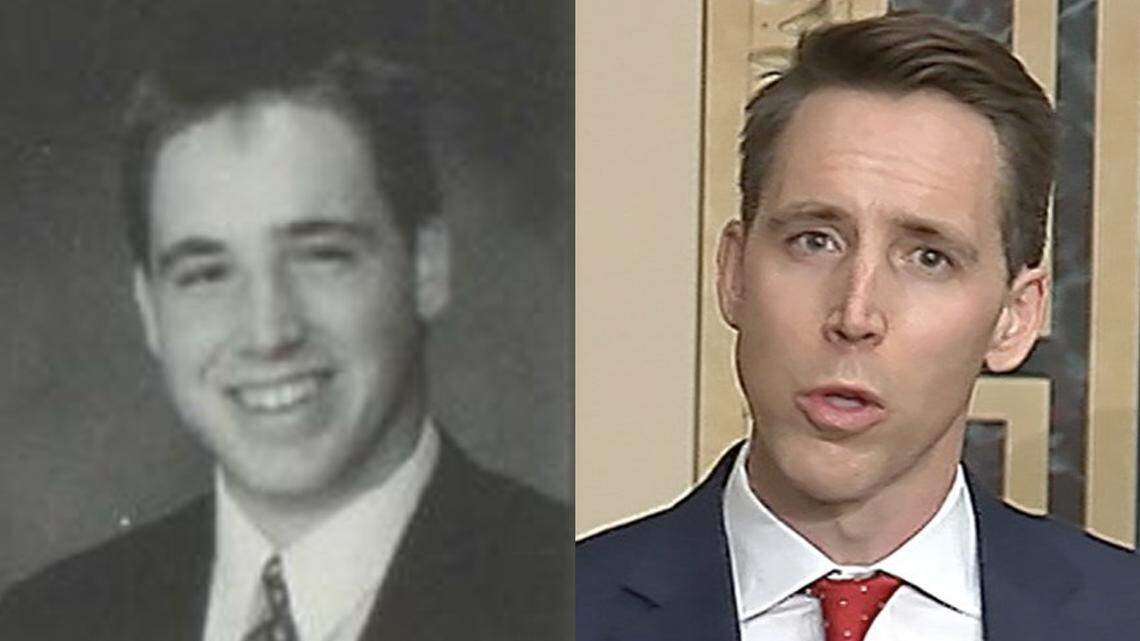 Calls to condemn Sen. Josh Hawley, seen at left in his 1998 yearbook photo, have poured into Rockhurst High School from across the country in the wake of the Jan. 6 mob attack on the U.S. Capitol.