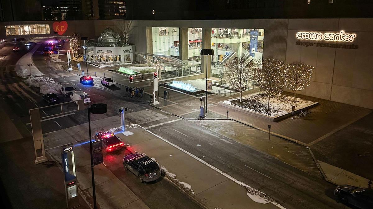 Police work the scene of a shooting at Crown Center on Wednesday, Jan. 17, 2024, in Kansas City.