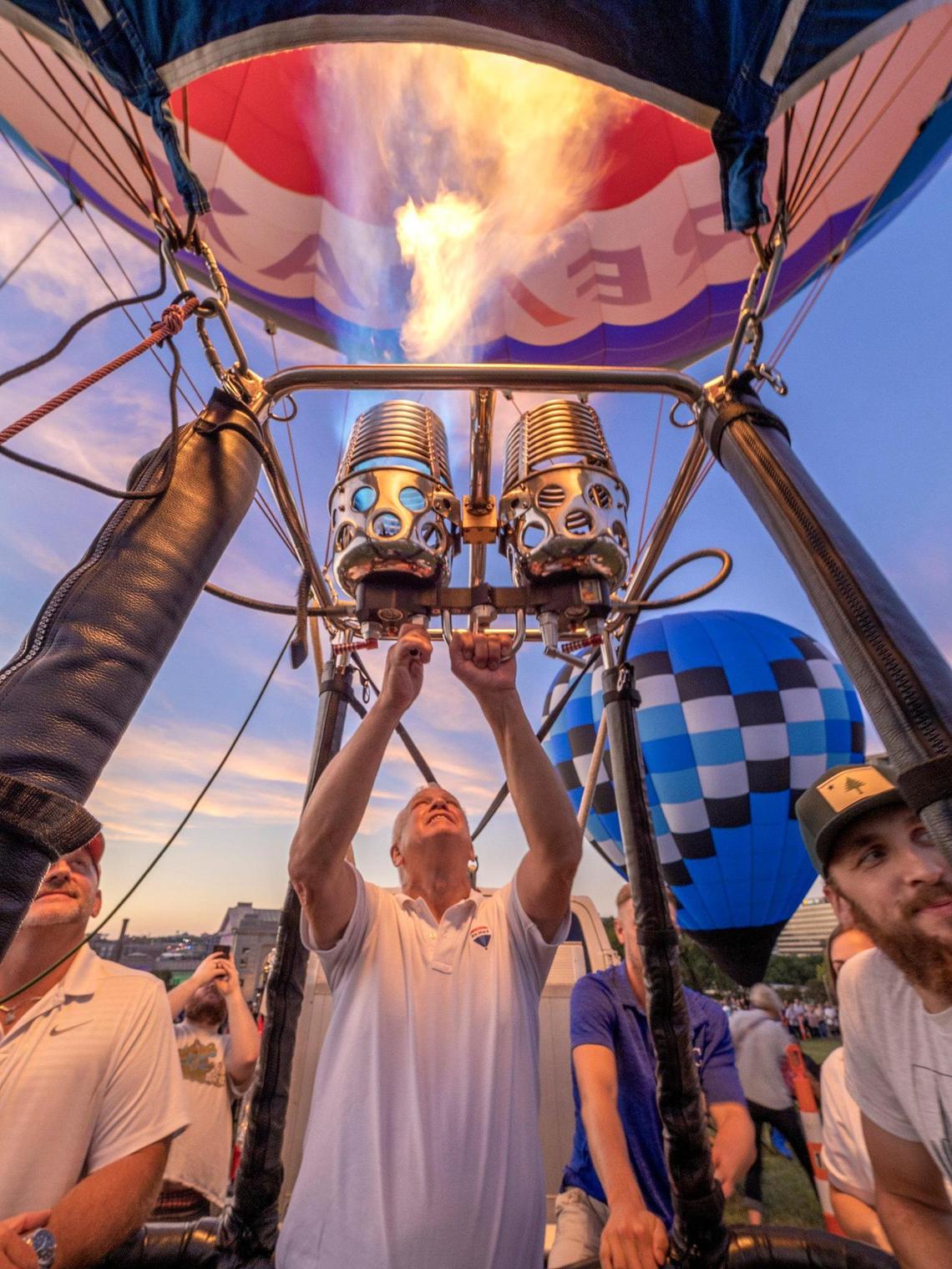 Joel Sturdevant got the glow going on the Remax balloon at the Great Balloon Glow Saturday, August 20, 2022, at the National World War I Museum and Memorial.