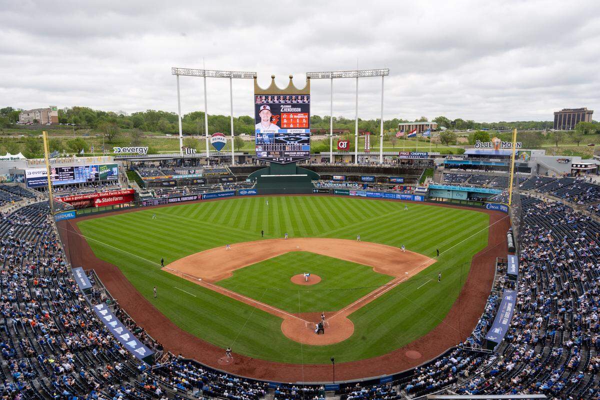 A view of Kauffman Stadium during the Kansas City Royals game vs. the Baltimore Orioles, on Wednesday, April 22, 2026.