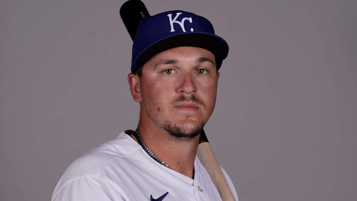 This is a 2022 photo of Vinnie Pasquantino of the Kansas City Royals baseball team taken Sunday, March 20, 2022, in Surprise, Ariz. (AP Photo/Charlie Riedel)