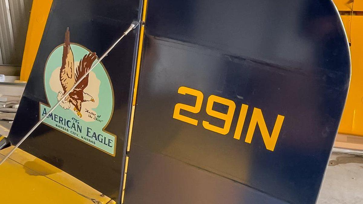 The American Eaglet, a vintage single-engine plane built in Kansas City, Kansas, sits in a storage garage at Charles B. Wheeler Downtown Airport in Kansas City on Tuesday, May 20, 2025. The plane was originally supposed to be on display per the wishes of Gene Morris who restored the plane.