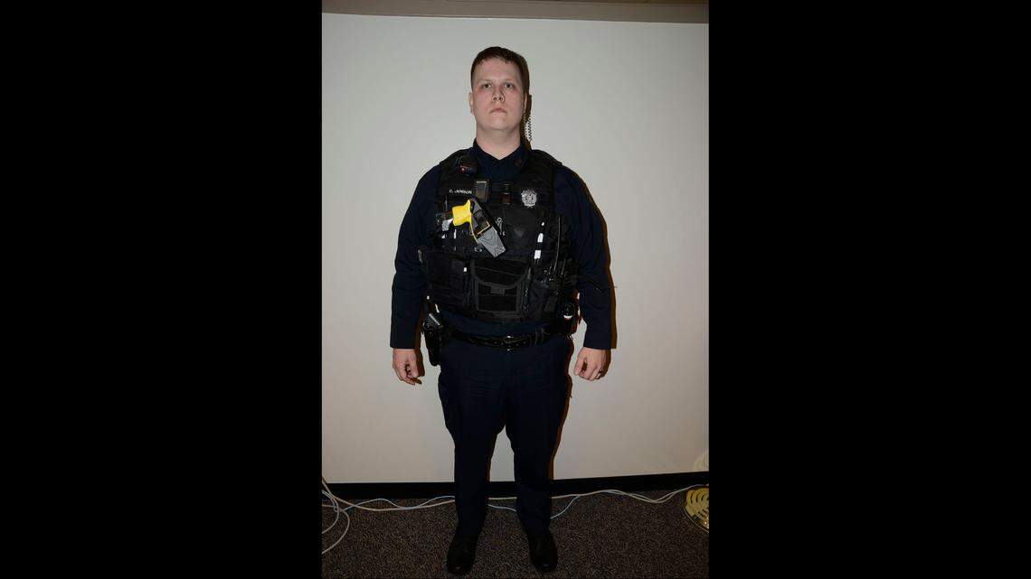 Overland Park police officer Clayton Jenison was photographed by the Overland Park Police Department after he shot and killed John Albers on January 20, 2018, as part of the department’s investigation into the shooting.