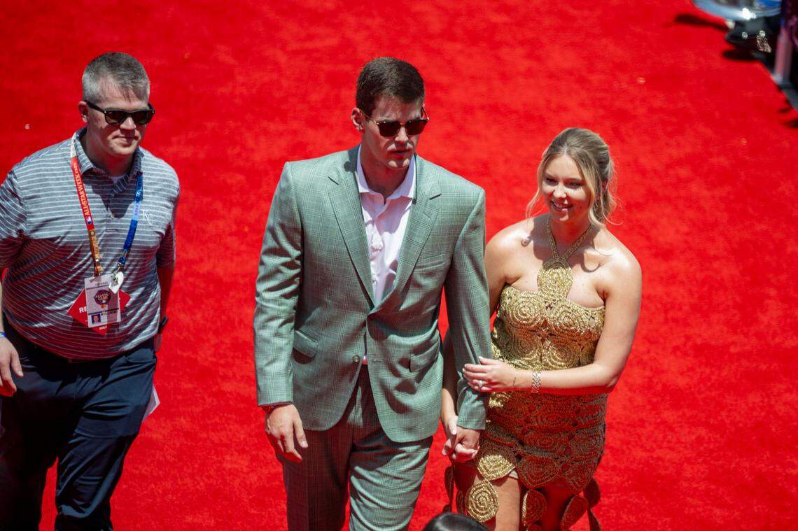 American League pitcher Cole Ragans of the Kansas City Royals (55) walks the red carpet before the 2024 MLB All-Star game at Globe Life Field.