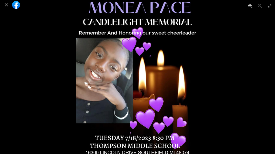 Monea Pace, 10, died after collapsing at cheer practice, according to local news reports.