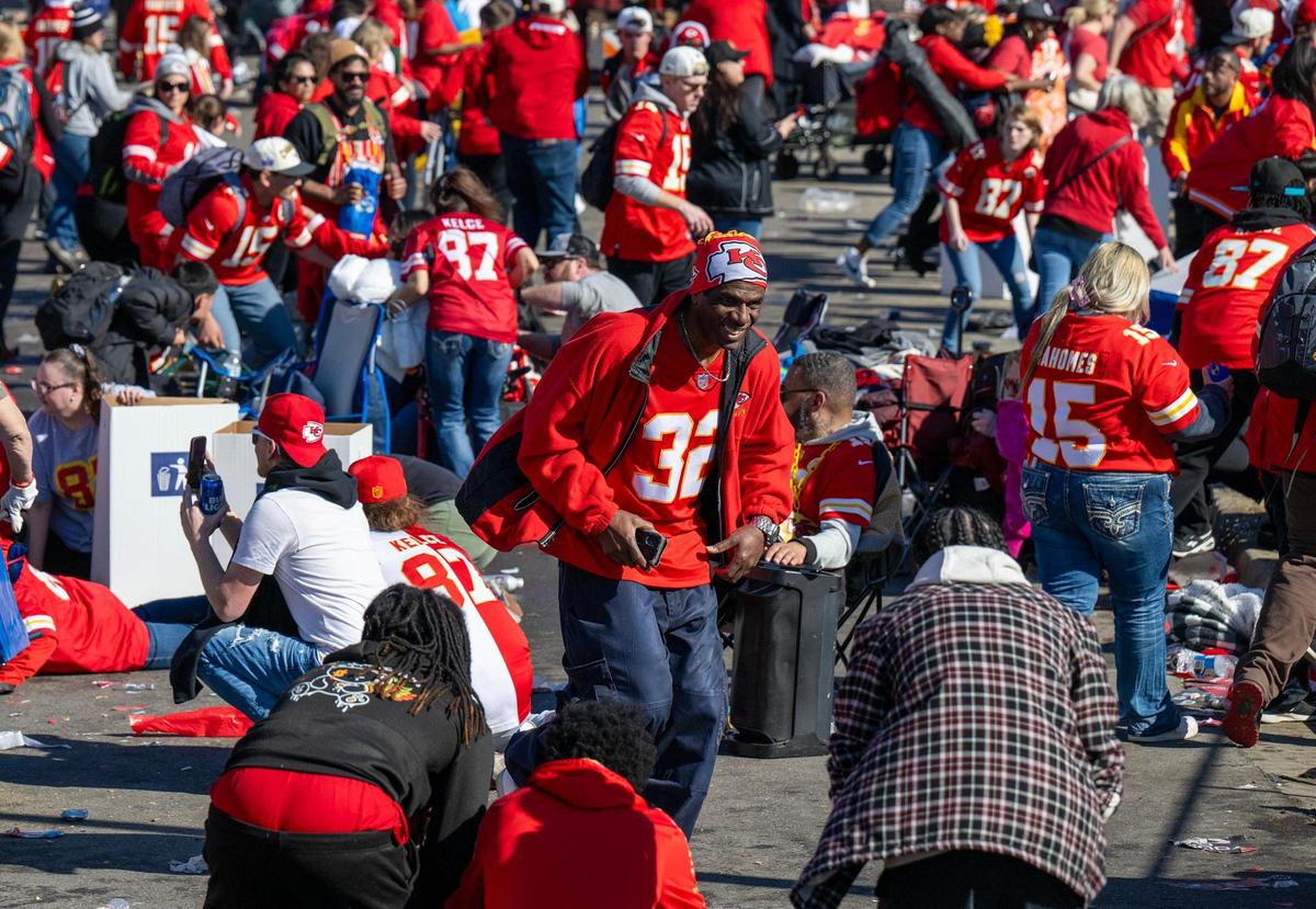 After gunfire broke out, some people took cover and others fled during the Kansas City Chiefs Super Bowl rally on Wednesday, Feb. 14, 2024, at Union Station in Kansas City.