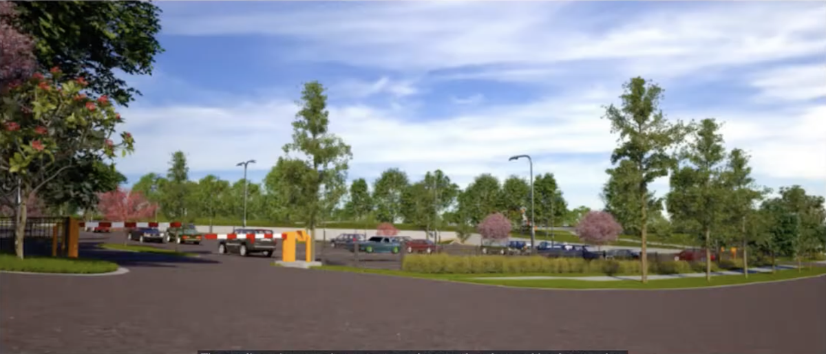 A rendering of a future parking lot that will replace the former Embassy Suites hotel building near Westport.