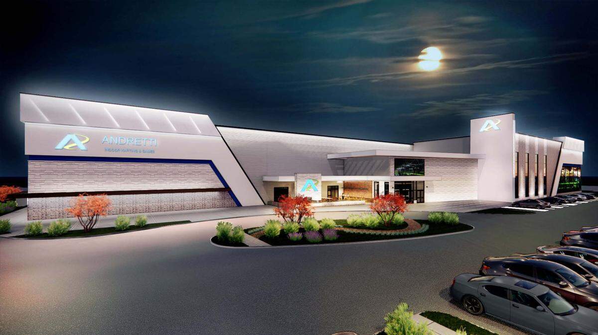 A rendering of Andretti’s Overland Park location shows what the facility will look like once construction is completed in 2024.