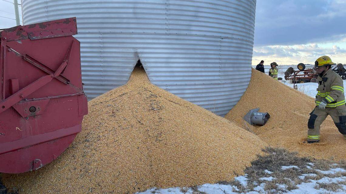 A man trapped in corn was rescued by firefighters, officials say.