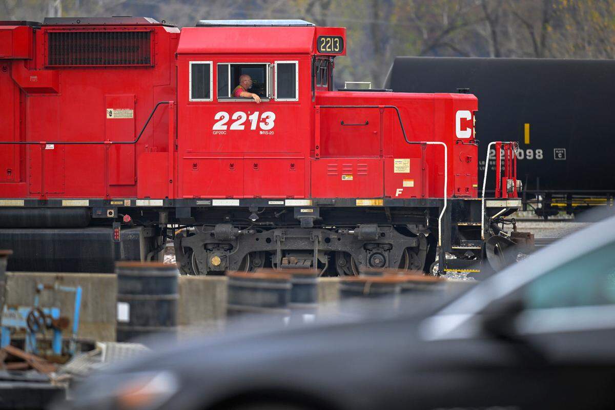 A Canadian Pacific locomotive sits in the rail yard in the East Bottoms last month in Kansas City. 