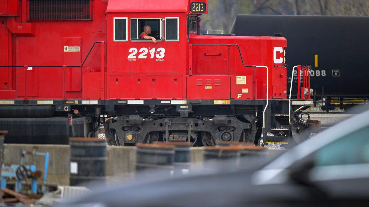 A Canadian Pacific locomotive sits in the rail yard in Kansas City’s East Bottoms in this file photo from 2022.