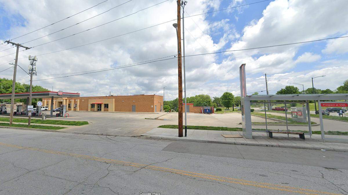 A man was declared dead after being found inside a vehicle in the parking lot of the Phillips 66 gas station and convenience store near East 55th Street and Prospect Avenue. This Google Maps Street View image, from 2024, shows the area of the homicide.