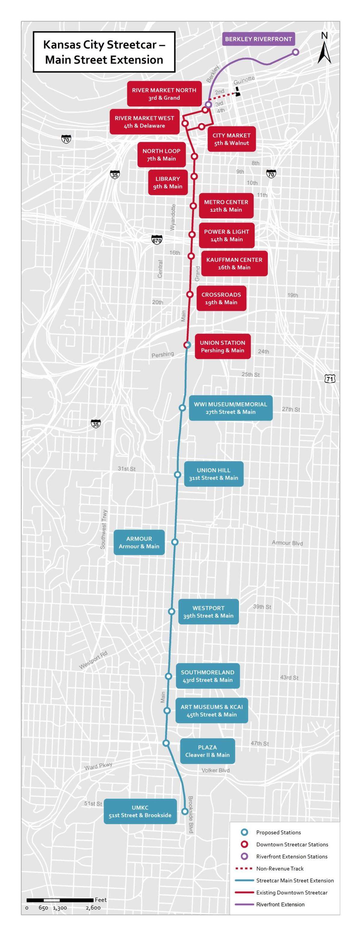 KC Streetcar system map as of May 2021.