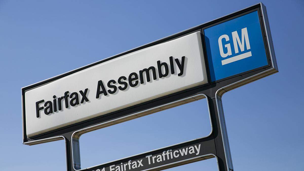 A logo sign outside of the General Motors Fairfax Assembly Plant in Kansas City, Kansas on August 23, 2015. Photo by Kristoffer Tripplaar *** Please Use Credit from Credit Field ***