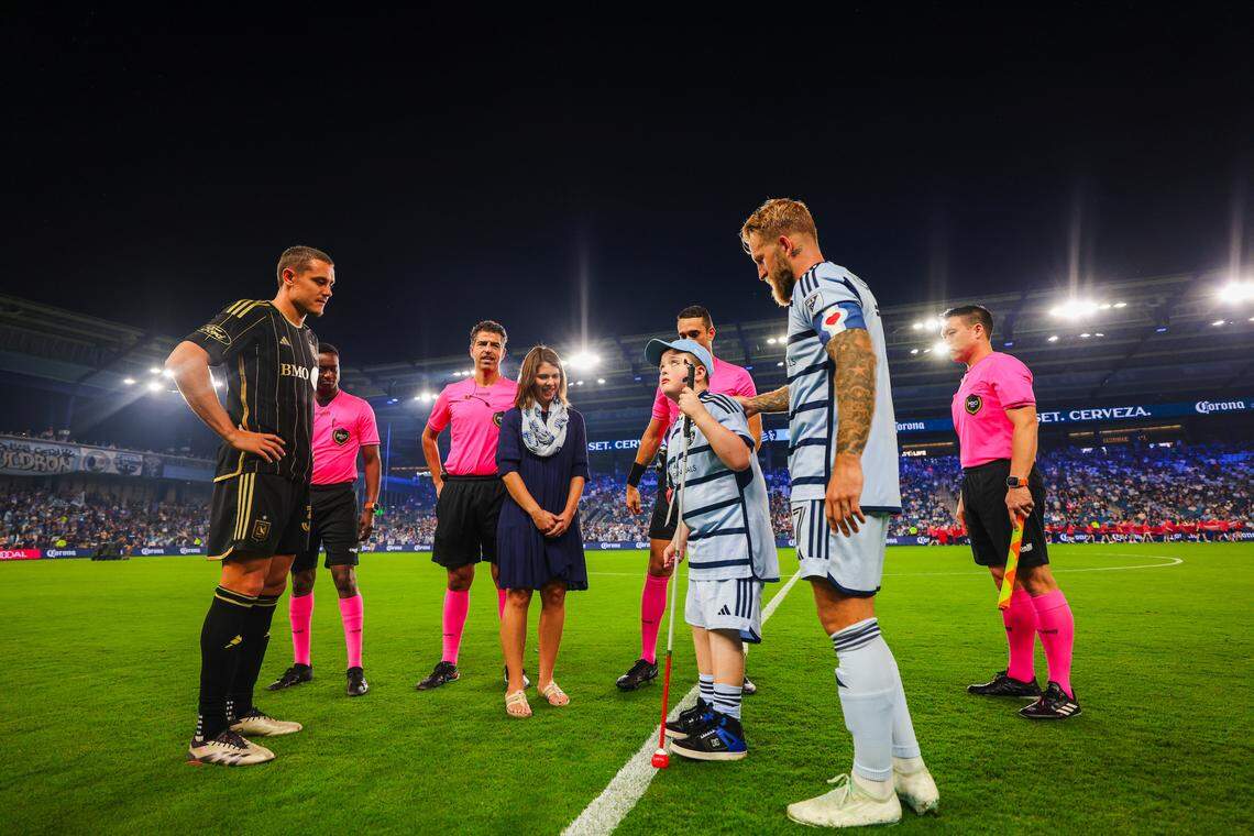 Eleven-year-old Miles Smith during the captains’ meeting at Children’s Mercy Park before a match on Oct. 5, 2024.