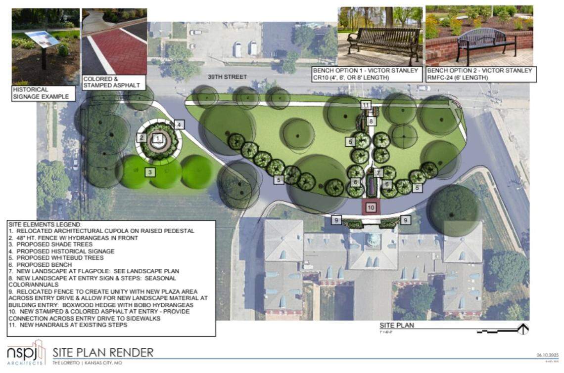 Aeriel view of rendering of possible placement of the Loretta bell tower on the building’s ground should it not be possible or practical to replace the tower atop the historic Sisters of Loretto Academy, 1111 W. 39th St.