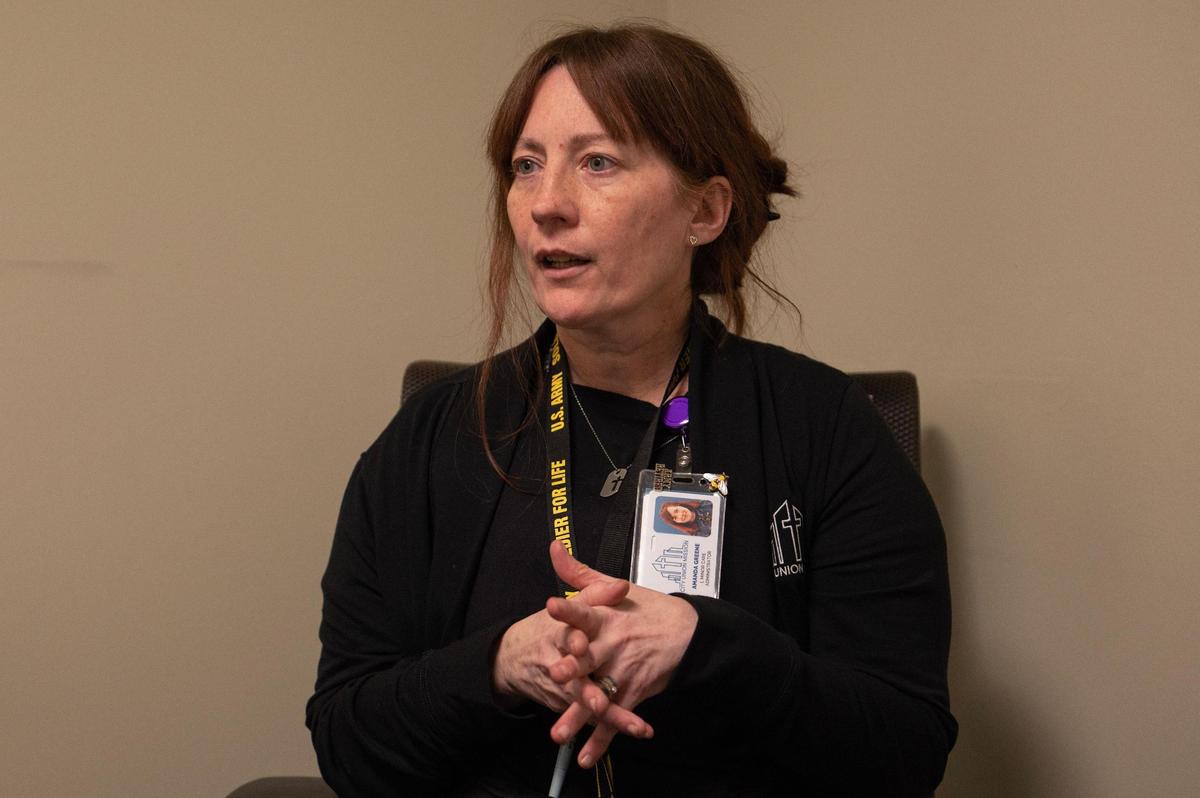 Amanda Greene, administrator for the L. Minor Care Center, speaks about the amenities the center provides for guests on April 25, 2023, in Kansas City.