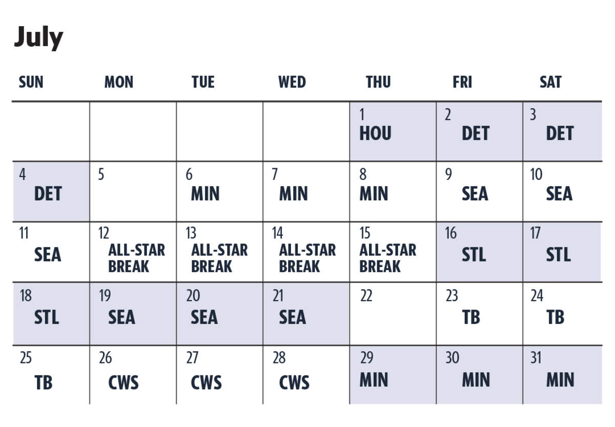 2027 Royals schedule, July