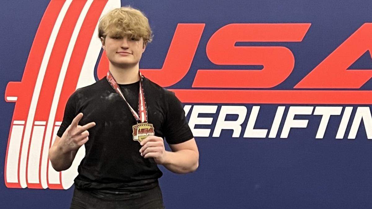 Blue Valley Southwest High School sophomore Bennett Bahr at a powerlifting meet.