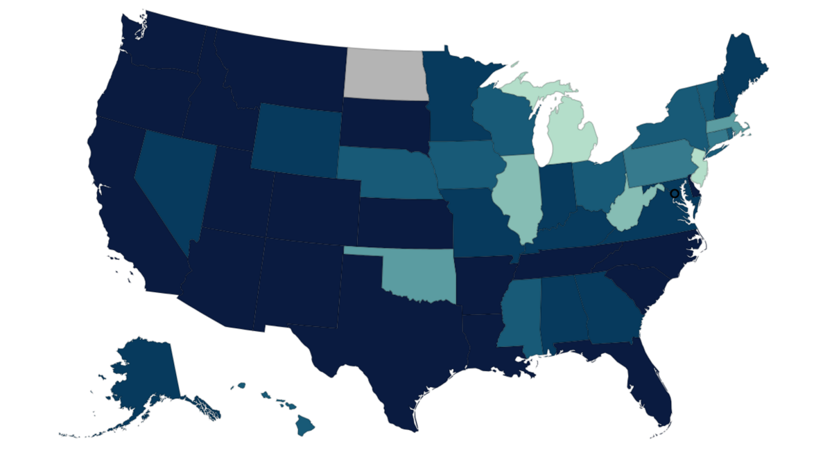 This map from the CDC’s wastewater tracking portal shows the prevalence of SARS-CoV-2, the virus that causes COVID-19, in wastewater samples from around the country as of Friday, Aug. 16, 2024. The darker shades indicate higher levels of the virus.