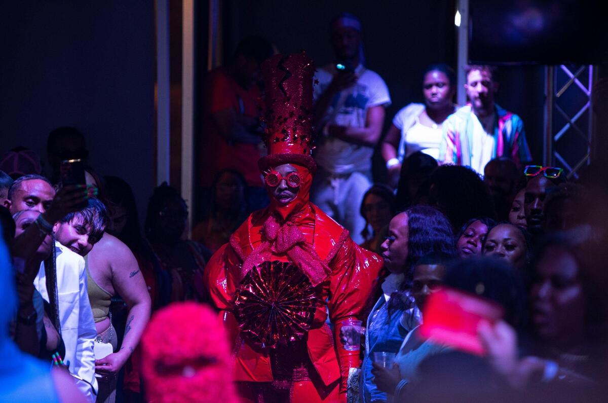 Chasmar Aponte of New York City waits to act out his final performance at the Pride Ball organized by Kansas City Pride Community Alliance at the Uptown Theater on June 9, 2023, in Kansas City. Contestants at the Pride Ball came from all over the country to take part in the competition.