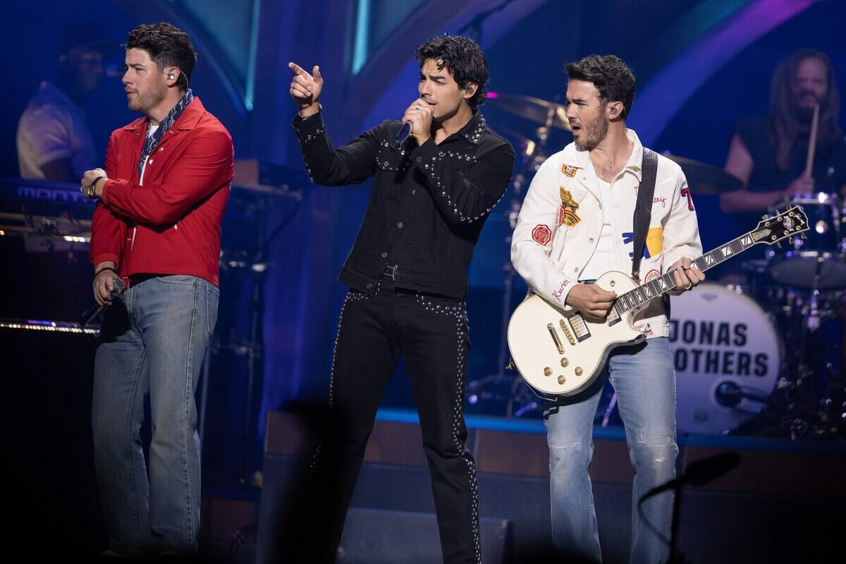 The Jonas Brothers perform the song “Only Human,” during their Jonas 20: Greetings from Your Hometown tour at T-Mobile Center on Tuesday, Oct. 7, 2025, in Kansas City.