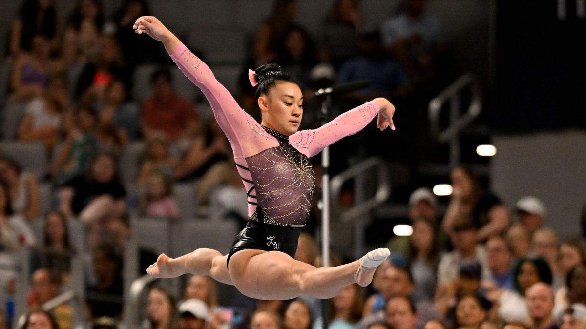 Leanne Wong competes on the balance beam during the U.S. Gymnastics Championships at Dickies Arena in Fort Worth, Texas.