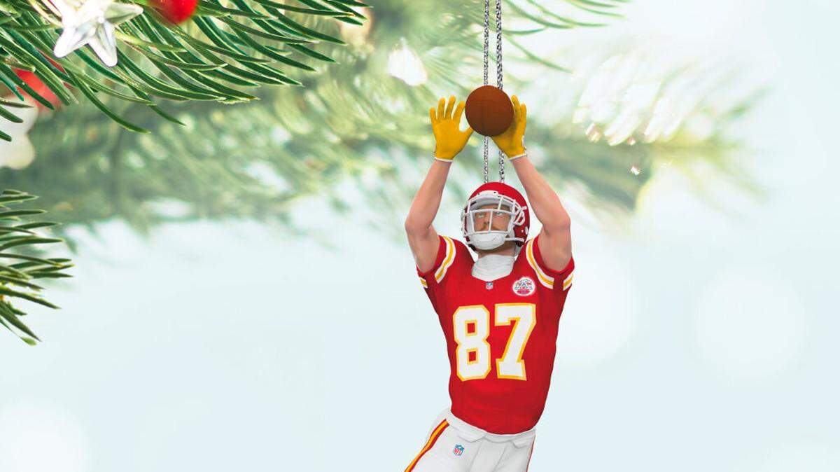 Kansas City Chiefs tight end Travis Kelce as a Hallmark Keepsake Ornament.