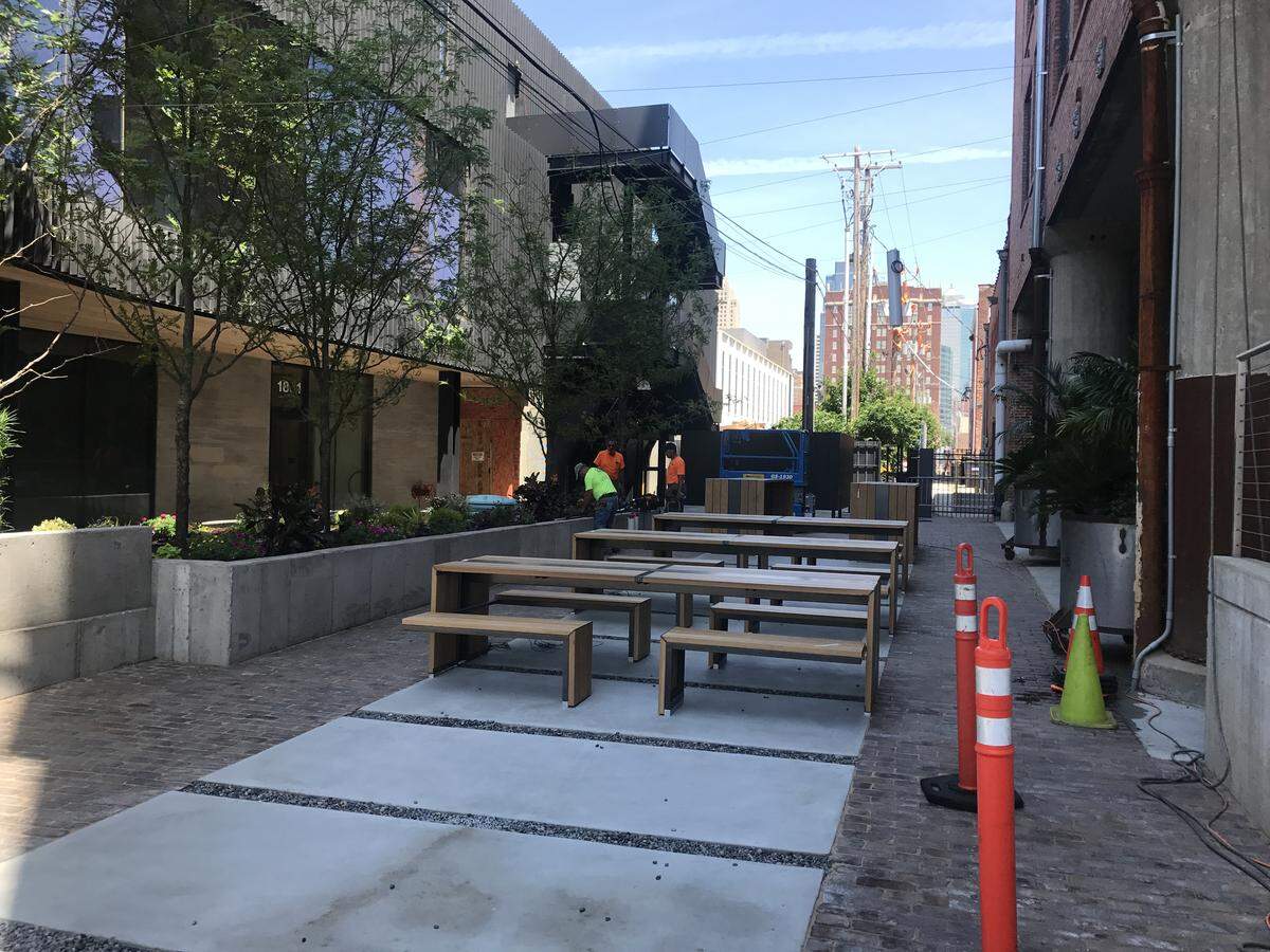 A new urban park under construction between the Roasterie and Corvino will have a new fast-casual concept by Corvino.