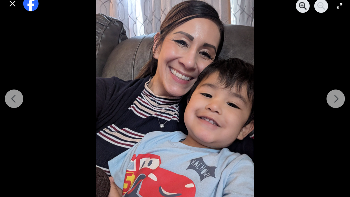 Screenshot of photo Alexis Garcia shared publicly on Facebook on Sunday, June 1 of herself and her son Luca, who she says has been missing for five days.